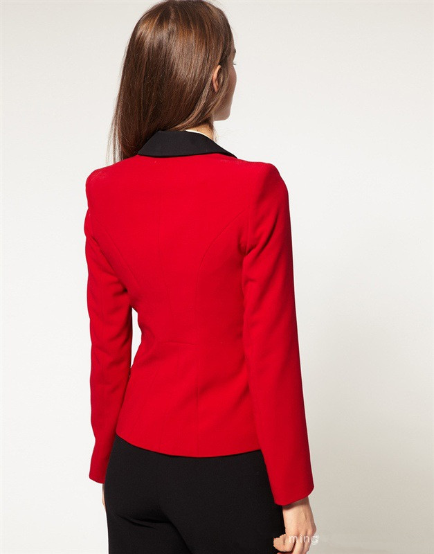 Red women suit with black trim - Click Image to Close